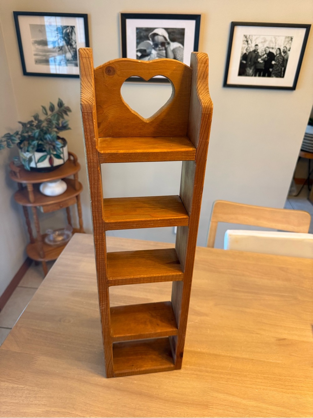 Vintage handmade wooden heart trinket shelf